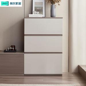 Lin'S Home Furnishing Комод для гостиной и спальни в скандинавском стиле, 3 ящика, из массива дерева, цвет теплый кофейный древесный + серый