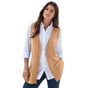 Женский свитер больших размеров Roaman с тонкой нитью и жилетом Roaman's, цвет Soft Camel