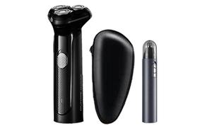 RS933 поворотная бритва нержавеющая сталь моющаяся головка Type-C быстрое зарядка двойное кольцо сетка RUNWE, черный