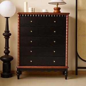 Yu Senyi Комод 60х40х120 см для спальни из массива дерева в винтажном стиле, 5 ящиков, черный