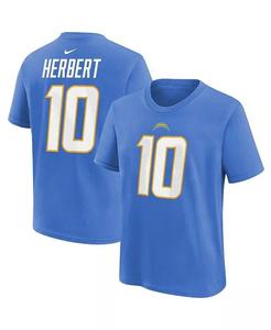 Футболка Big Boys Justin Herbert Powder Blue Los Angeles Chargers с именем и номером игрока Nike, синий