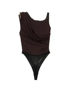 Драпированный боди на одно плечо Elisabetta Franchi, коричневый
