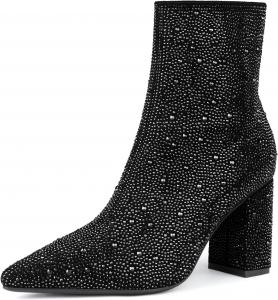 Женские сапоги MISSMILLER с кристаллами, сверкающие ковбойские сапоги, заостренный носок, массивный каблук, ковбойские сапоги с кристаллами, Black&Sparkly