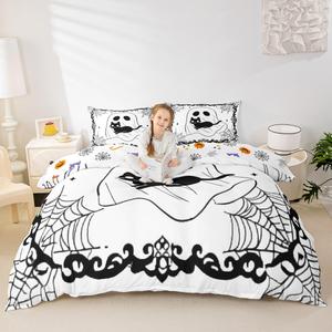 Erosebridal Комплект постельного белья Halloween Decor в готическом стиле с принтом паутины и кошек в черно-белых тонах, Black and White