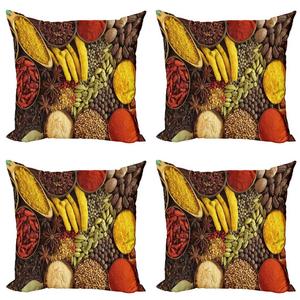 ABAKUHAUS Набор чехлов для подушек для специй (4 предмета), традиционные травы в мисках, современная двусторонняя цифровая печать, 40 см x 40 см, разноцветные