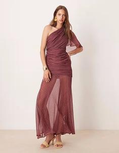 Платье-накидка макси на одно плечо с лифом и сборками в полоску Asos Design