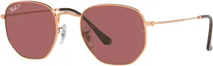 Солнцезащитные очки Ray-Ban унисекс для взрослых Rb3548n с шестиугольными плоскими линзами, Rose Gold/Polarized Purple