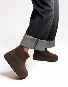 Ботильоны Bershka на платформе с подкладкой из искусственного меха коричневого цвета