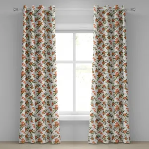 Штора на люверсах Рябина от ABAKUHAUS, рисунок с растительным орнаментом и ягодами в нежно-розовых точках, декоративная, двухпанельная, 280 см x 260 см, цвет: темно-зеленый, бледно-розовый Abakuhaus