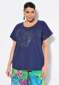 Футболка с коротким рукавом и принтом в виде цветов, украшенных стразами. Ulla Popken, Universe