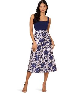 Платье Adrianna Papell Combo Printed Ankle Dress, цвет Navy/Ivory
