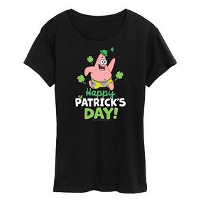 Женская футболка с принтом Spongebob Squarepants Happy St Patrick's Day Nickelodeon, Black