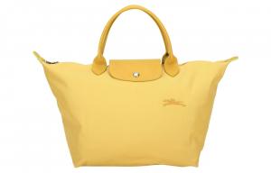 LONGCHAMP Сумка-пельмень из ткани и натуральной кожи малого размера для женщин пшенично-желтого цвета