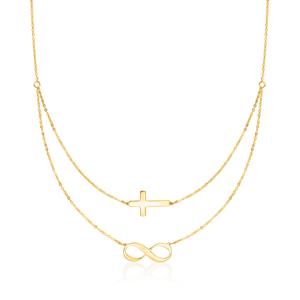 Многослойное ожерелье Ross-Simons Italian из 14-каратного желтого золота с символом бесконечности и креста Ross-Simons, 18 In