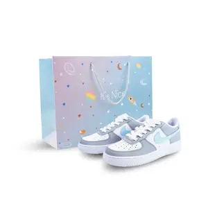 Nike Детские кроссовки для скейтбординга Air Force 1 Low Top, серо-синие, для подростков