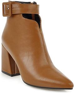 Женские ботильоны VOKLIN с острым носком, высоким массивным каблуком, застежкой-молнией и пряжкой, черевики Челси, стильные короткие ботинки, Brown