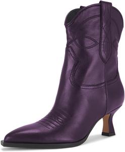 Женские ботильоны FYS с заостренным носком, вышивкой, низким каблуком типа 'китен', ковбойского стиля, на широкую икру, обувь для нарядного образа, размеры 4-16 US, Purple