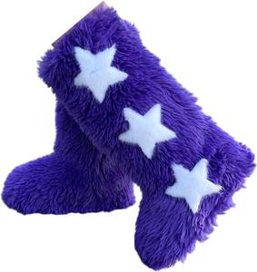 Женские высокие зимние ботинки ZQW Fuzzy с утеплителем и искусственным мехом, теплые зимние ботинки до колена, идеальные для праздников Y2K и вечеринок на Рождество, Purple