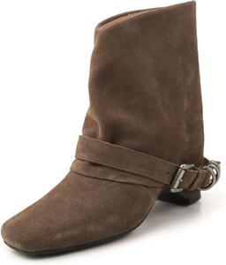 Женские ботильоны на толстом каблуке с широким голенищем, закрытым квадратным носком, регулируемым ремешком, элегантные офисные ботильоны SYHXYHEG, Brown