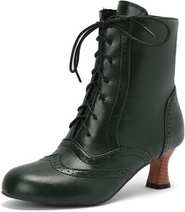 Женские винтажные ботильоны DEERBUNNY с кошачьим каблуком, круглым носком, ретро стилем, шнуровкой и низким каблуком, Green1