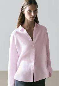 Свободная блузка в тонкую полоску на пуговицах Massimo Dutti, Pink