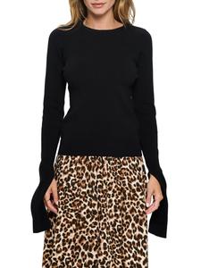Свитер с круглым вырезом и разрезными манжетами Renee C., черный