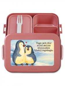 Mr. & Mrs. Panda Дизайн Bentobox с изображением пингвина, обнимающего своего хозяина, и надписью пастельно-красного цвета
