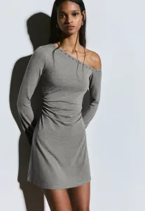 Асимметричное мини-платье из трикотажа с заклепками Bershka, Dark Grey