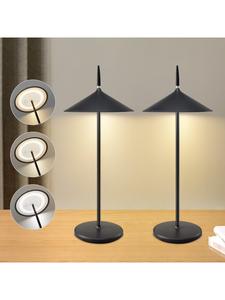 Комплект из 2 светодиодных настольных ламп черного цвета, сенсорная регулировка яркости, беспроводные, степень защиты IP44, аккумулятор 1800 мАч