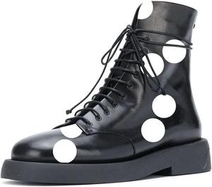 Женские ботильоны YDN с закрытым носком, шнуровкой, на низком толстом каблуке, с молнией на щиколотке, зимние, для свиданий, White Polka Dot