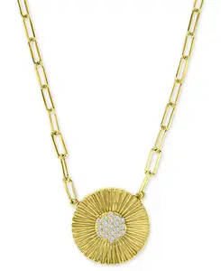 Ожерелье с подвеской в виде подсолнуха с кубическим цирконием, 18 дюймов, из стерлингового серебра с позолотой 14 карат Macy'S, gold