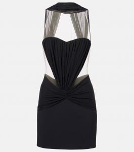 Мини-платье с рюшами и шарфом David Koma, черный