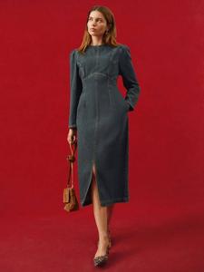 Платье миди из денима с пышными рукавами Mint Velvet, Blue