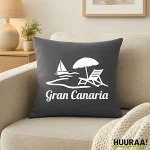 Подушка для дивана Huuraa с мотивом острова Гран-Канария, подарок, Испания, 40x40 см, с наполнителем, стального серого цвета, хлопковый сувенир с Гран-Канарии Hellweg Druckerei