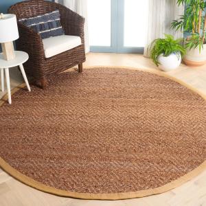 Ковер SAFAVIEH, 214 x 214 см, Natural Fiber Collection - круглый, Natural, ручной работы в стиле фермерский дом с бахромой из джута, идеально подходит для помещений с высокой проходимостью в гостиной, спальне (NF731A)