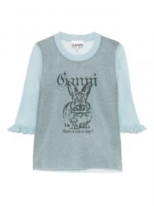 Футболка GANNI Bunny-detail top, синий