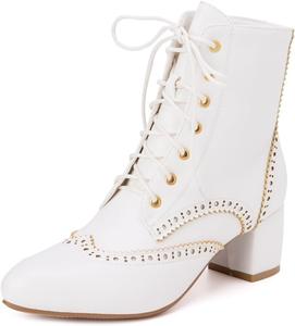 Женские элегантные ботильоны с заостренным носком на шнуровке и молнии, с грубой массивной средней подошвой, оксфорды, короткие ботинки JOEUSTY, White-Velvet Lined