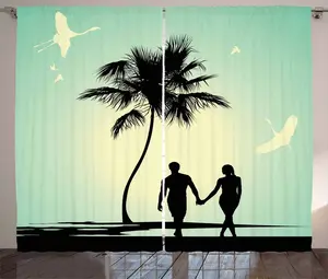 Романтичная штора в деревенском стиле ABAKUHAUS, Парная прогулка, для спальни, присборенная тесьма с петлями и крючками, 280 x 175 см, светло-зеленый, цвет морской пены, черный Abakuhaus