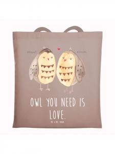 Сумка-шоппер с надписью Сова любит в пастельно-коричневых тонах Mr. & Mrs. Panda