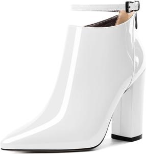 Женские ботильоны Soireelady с высоким массивным каблуком, заостренным носком, классической молнией, элегантные ботильоны на зиму с регулируемым ремешком на щиколотке, Patent White