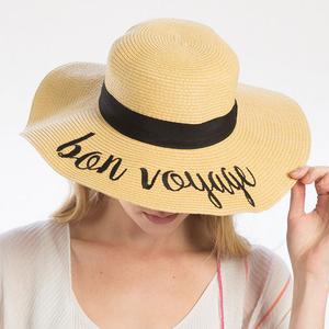 Соломенная широкополая шляпа от солнца с вышивкой «Bon Voyage» FASHNZFAB, бежевый