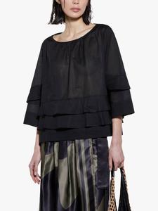 Блуза из хлопка с круглым вырезом и рукавом 3/4 с оборкой SISLEY