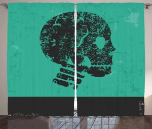 Штора ABAKUHAUS "Череп в деревенском стиле", абстрактный человеческий скелет, универсальные ленточные шторы для гостиной с петлями и крючками, 280 x 175 см, цвет: нефритовый, зеленый, черный Abakuhaus