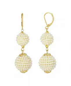 Серьги-Подвески с двойным искусственным жемчугом золотистого оттенка 2028, white
