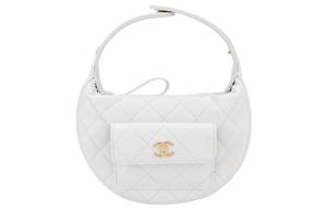 Сумка-кошелек Chanel из зернистой кожи личи белого цвета миниатюрная полумесяц