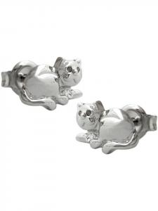 Gallay Серьги-гвоздики 7x10 мм в виде лежащей кошки, блестящее родированное серебро 925 пробы