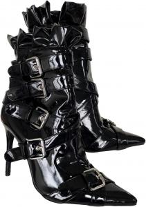 Унисекс ботильоны Frankie Hsu с плиссированным дизайном, высокие на шпильке, черные из искусственной кожи, модного стиля, большого размера, с перекрещивающимся ремешком и пряжкой, для женщин и мужчин