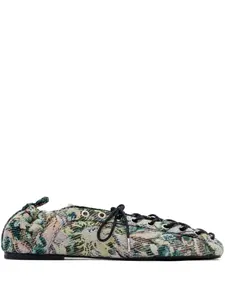 Балетки со шнуровкой и люверсами, с гобеленовым эффектом GANNI, мультиколор