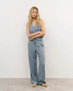 Женские брюки из струящегося льна с эластичным поясом Brownie, синий