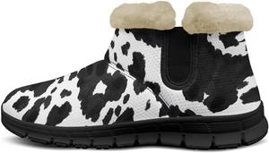 Женские зимние ботинки с животным принтом, теплые ботильоны до щиколотки, повседневные противоскользящие домашние туфли с мягкой подкладкой Pointodoor, Cow Pattern